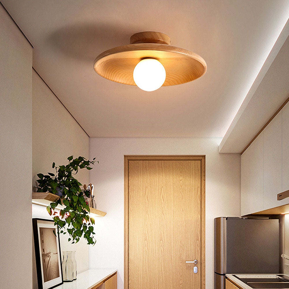 Nordic Style Round Ceiling Lamp - Minimalist Fixture for Hallway & Living Room – Wood