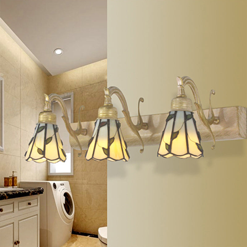 Rustic Stained Glass Vanity Light with 3 Heads for Makeup Mirror in Copper/Brass/Gold – Gold