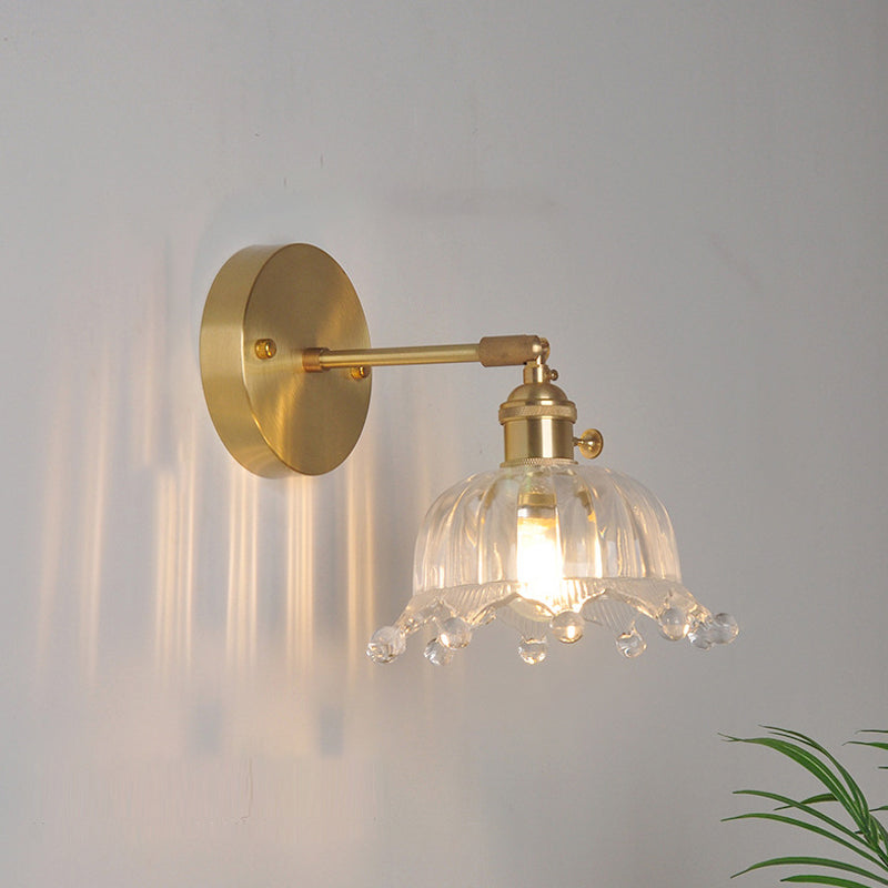 Industrial Wall-Mounted Reading Light with Swing Arm and Clear Glass Shade – Clear