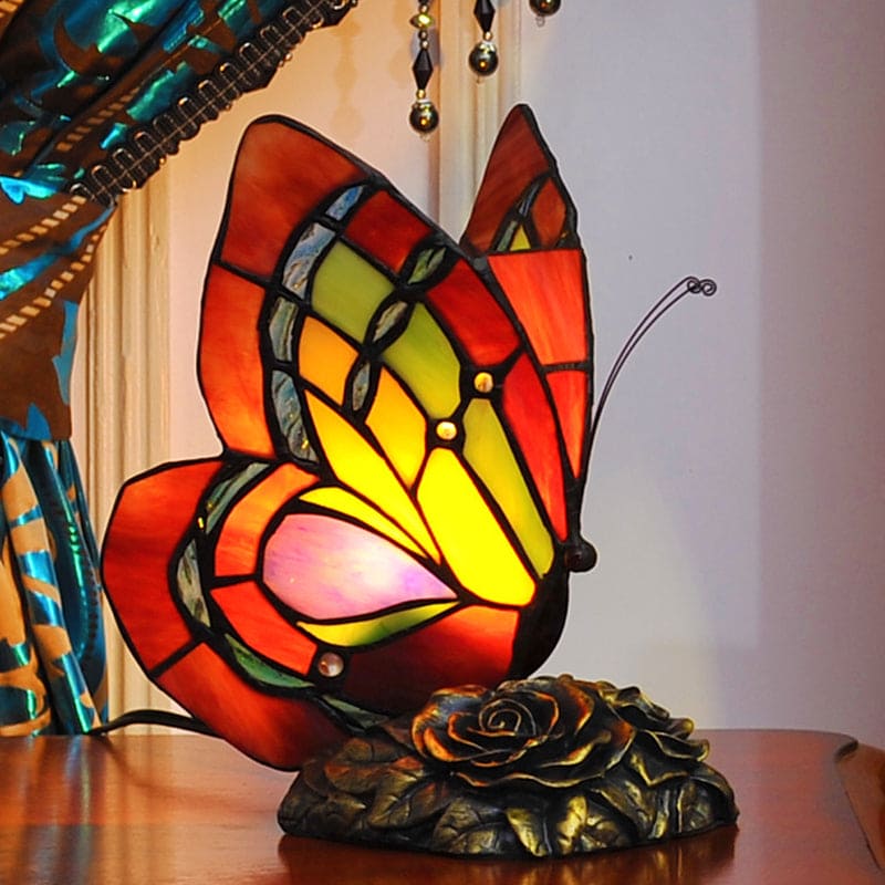 Ceramic Table Lamp with Floral Design – Red
