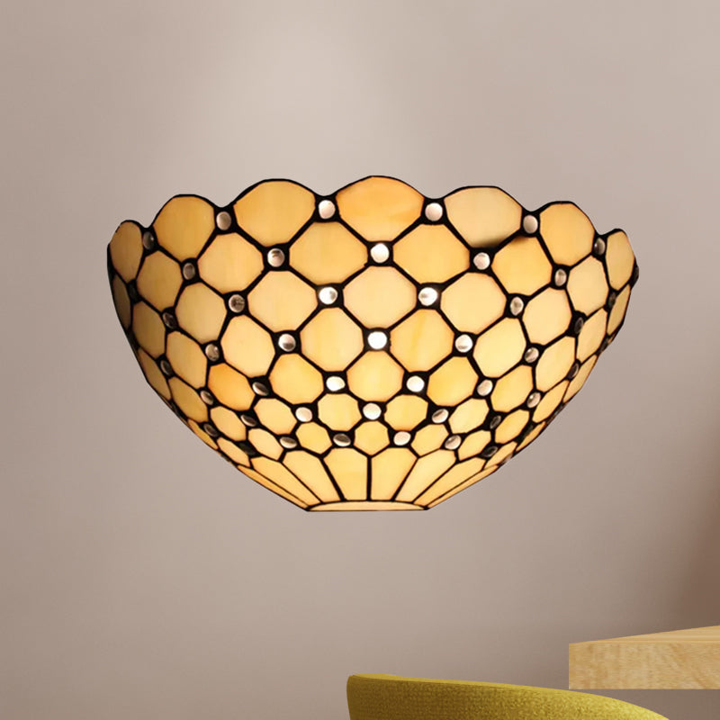 Tiffany Stained Glass Shade Wall Sconce for Indoor Living Room Lighting – Beige