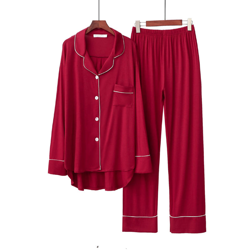 Soft Oversized Pajama Set for Women - Long Sleeve and Breathable – Wine Red