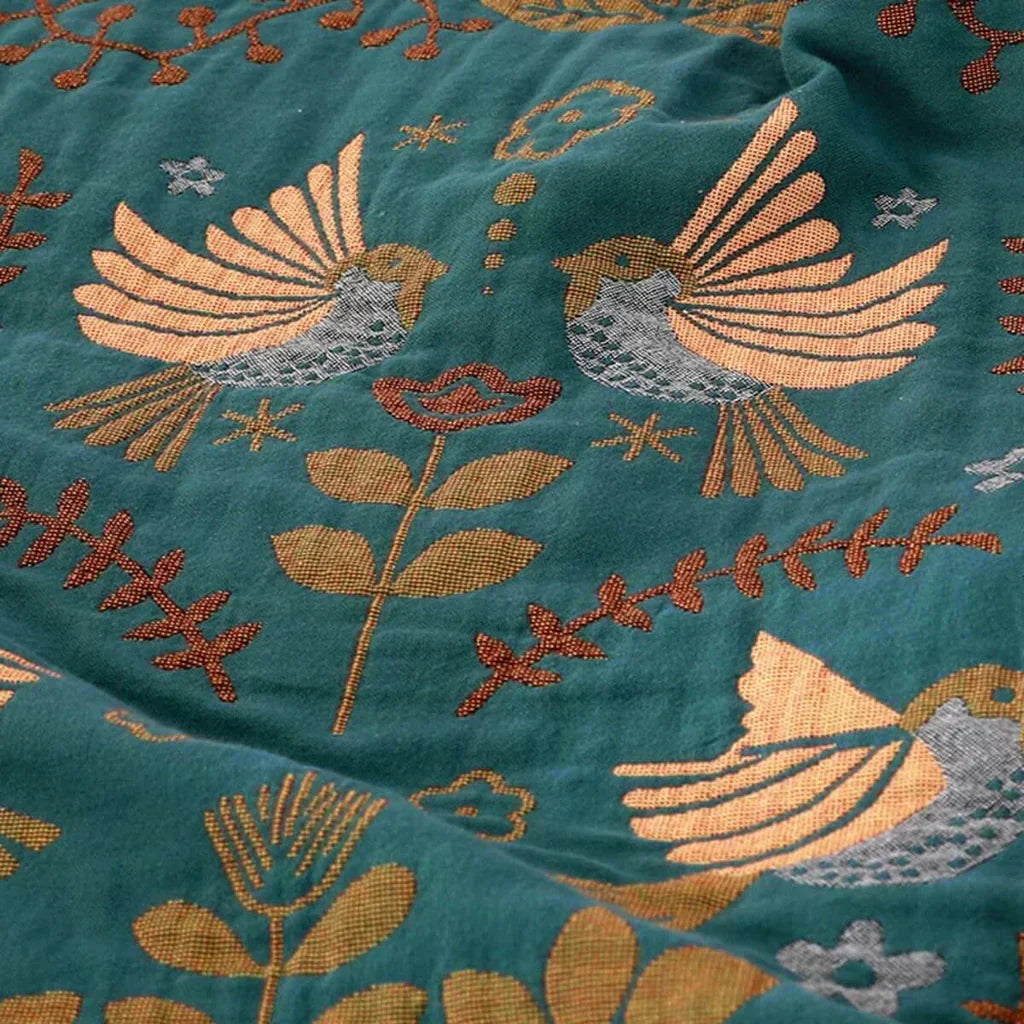 Reversible Scandinavian Blanket with Bird Pattern