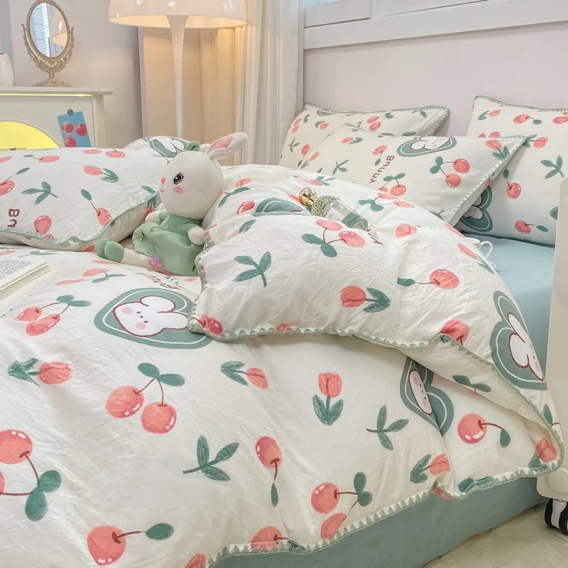 Complete Bedroom Set Featuring Nature-Inspired Bedding Collection – Cherry & Bunny