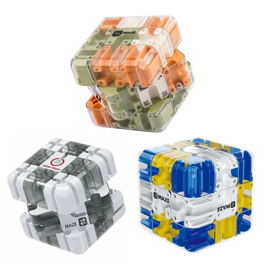 Interactive 3D Maze Challenge Cube for Kids – Gray+Bean green+Blue