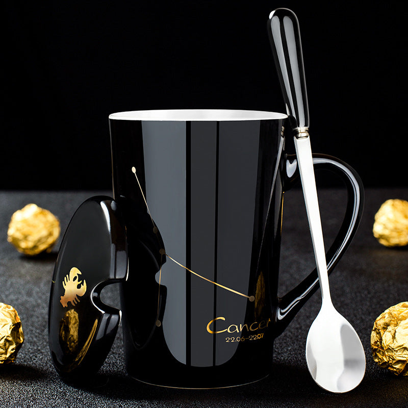 Zodiac Constellation Ceramic Mug Set with Lid & Spoon