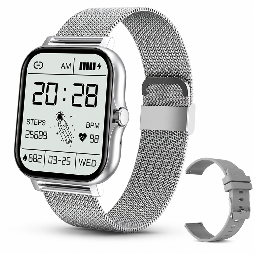 1.83" Smart Touchscreen Watch with Health Monitoring & Call Features – Silver incl. FREE extra watch strap