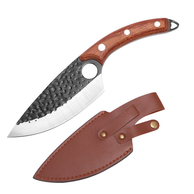 Handcrafted Kitchen Knife with Forged Blade – With Leather Cover