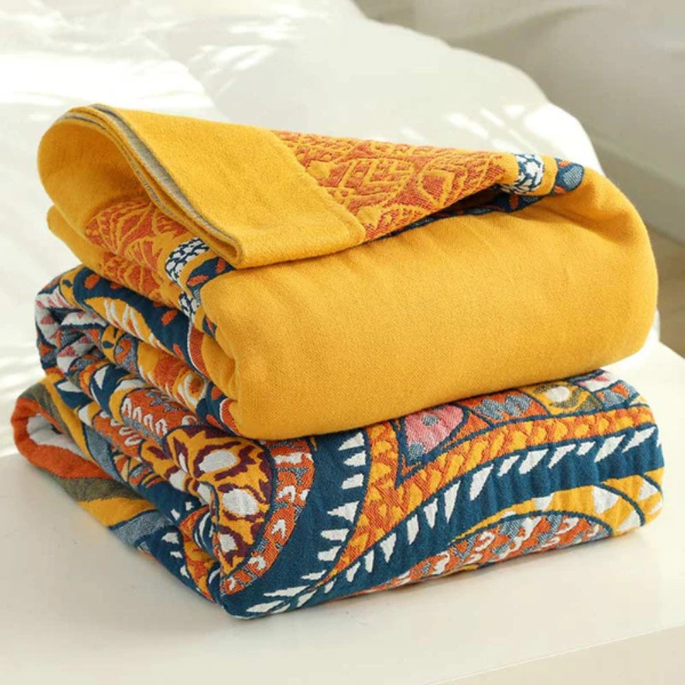 Vibrant Harmony Reversible Cotton Throw Blanket