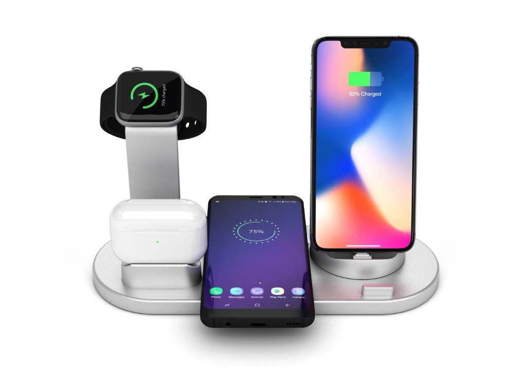 Smart 4-Device Wireless Charging Hub โ Silver