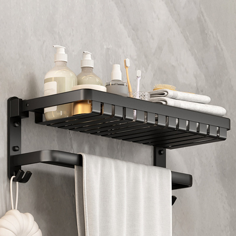 Contemporary Matte Black Bathroom Accessory Set with Shelf and Towel Holder