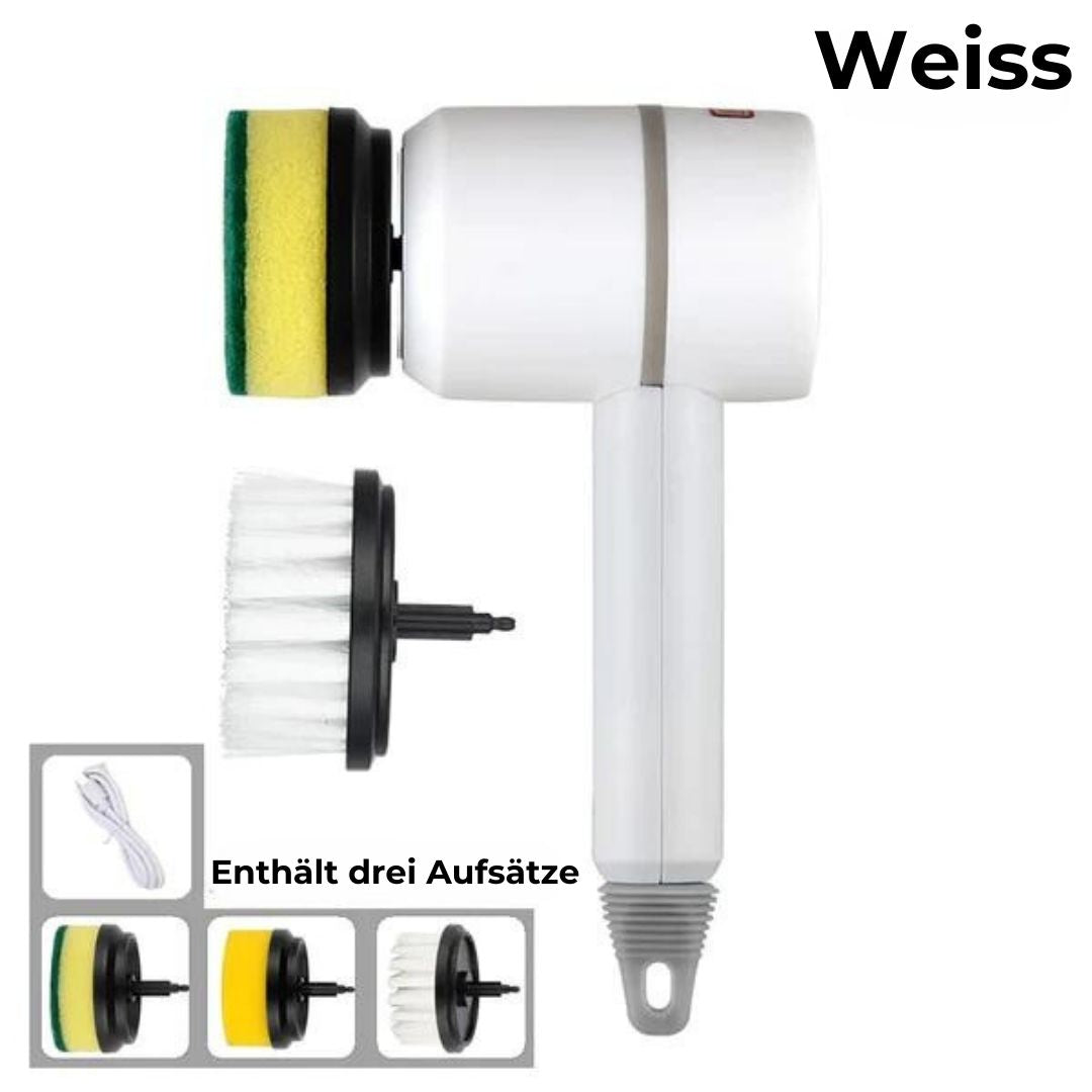 Wireless Handheld Kitchen Cleaning Brush – Three white attachments