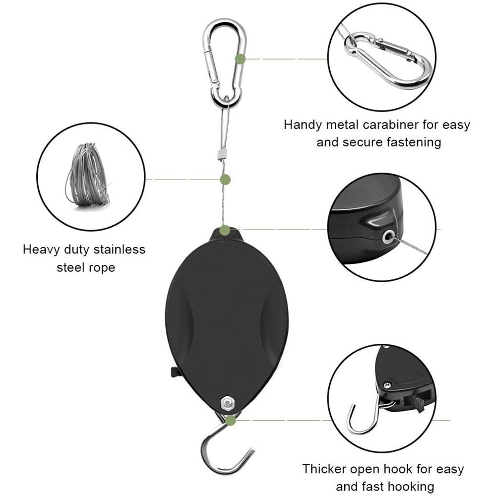 Adjustable Hanging Plant Hook with Pulley System