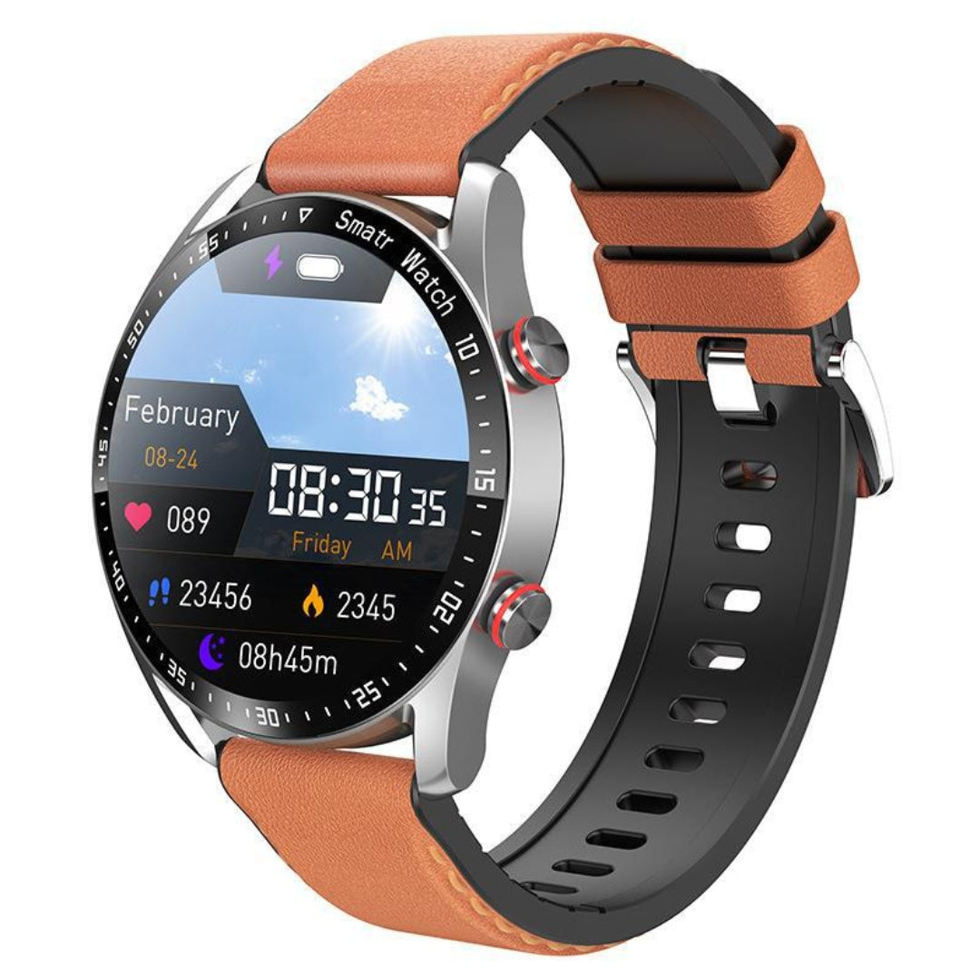 Stylish Fitness Smartwatch – Brown - Leather Strap