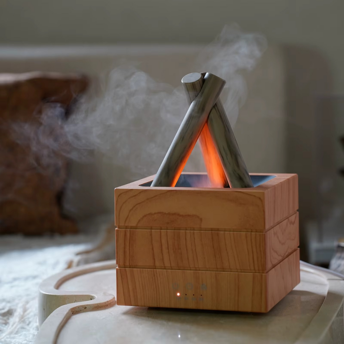 SerenityMist Diffuser with Flame Effect – Wood Look