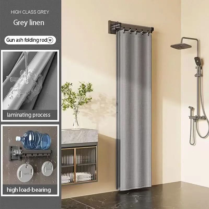 Space-Saving Shower Curtain Rod Divider System – Gray Rod With Curtain