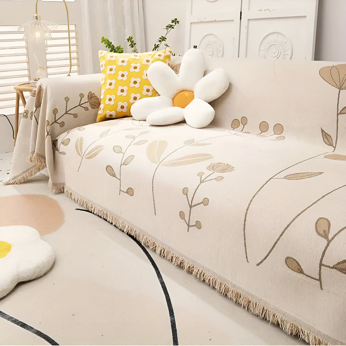 Chic Petal Reversible Sofa Protector – Earthy Khaki