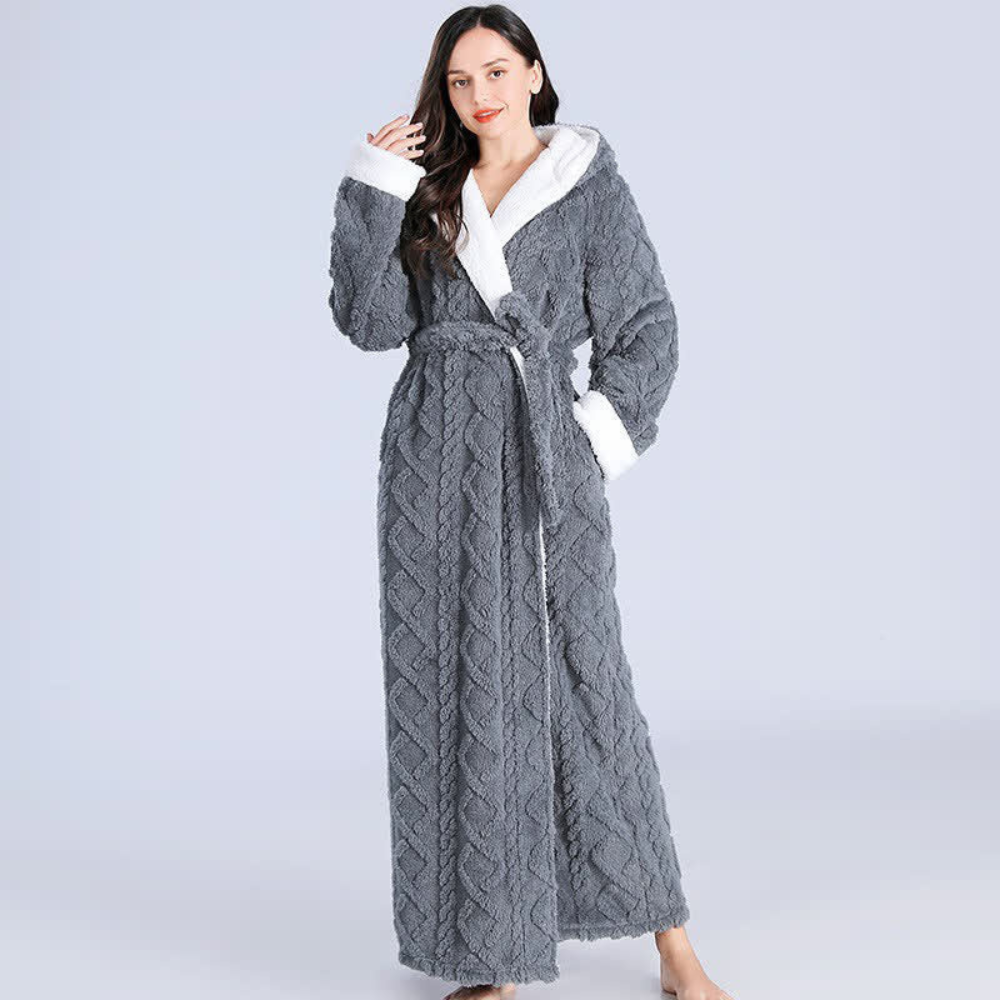 Hooded Robe with Wind-Resistant and Absorbent Features – Grey