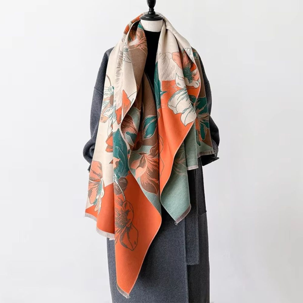 Chic Blossom Reversible Floral Wrap – Warm Orange