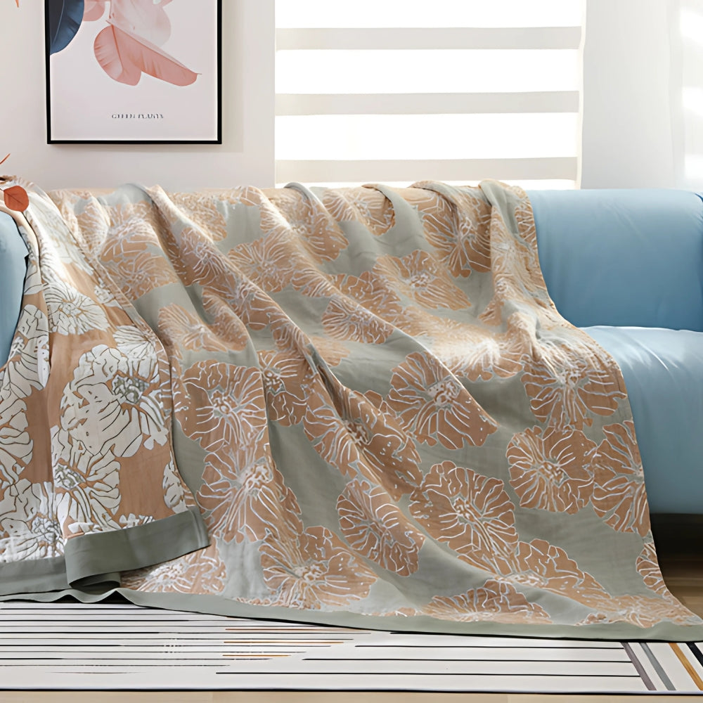 Serene Floral Cotton Throw Blanket for Year-Round Comfort – Warm Ember
