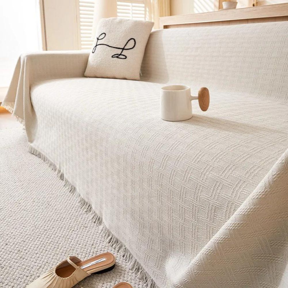 Tranquil Touch Geometric Sofa Protector – Oat Milk