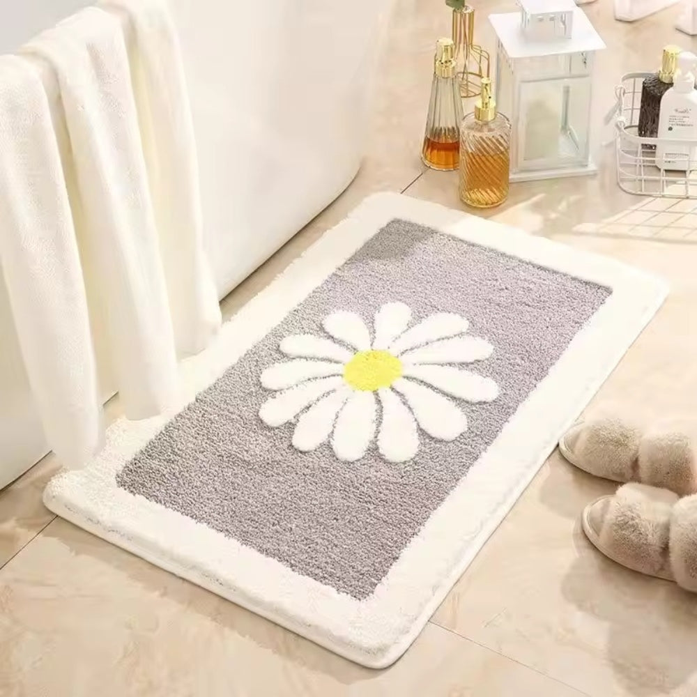 Delightful Floral Comfort Bath Rug – Grey Bloom