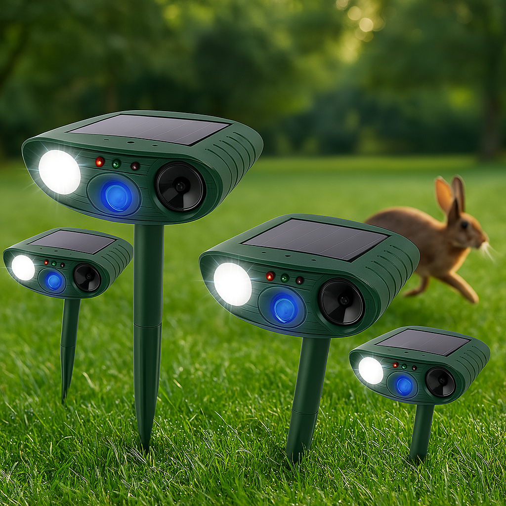 Solar Ultrasonic Rabbit Deterrent with Flashing Light – Garden Pest Control