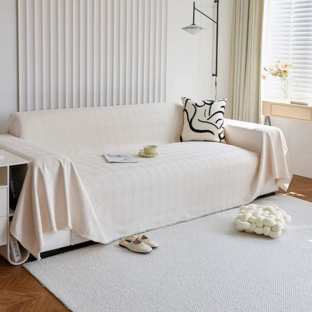 Elegant Diamond Weave Sofa Protector – Cream White