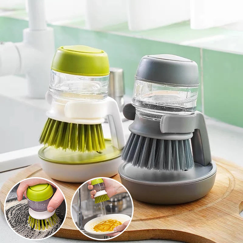 3-in-1 Smart Dish Cleaning Brush Set – green + gray