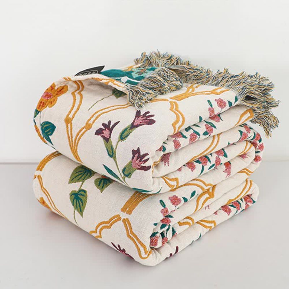 Whimsical Blossoms Reversible Cotton Throw