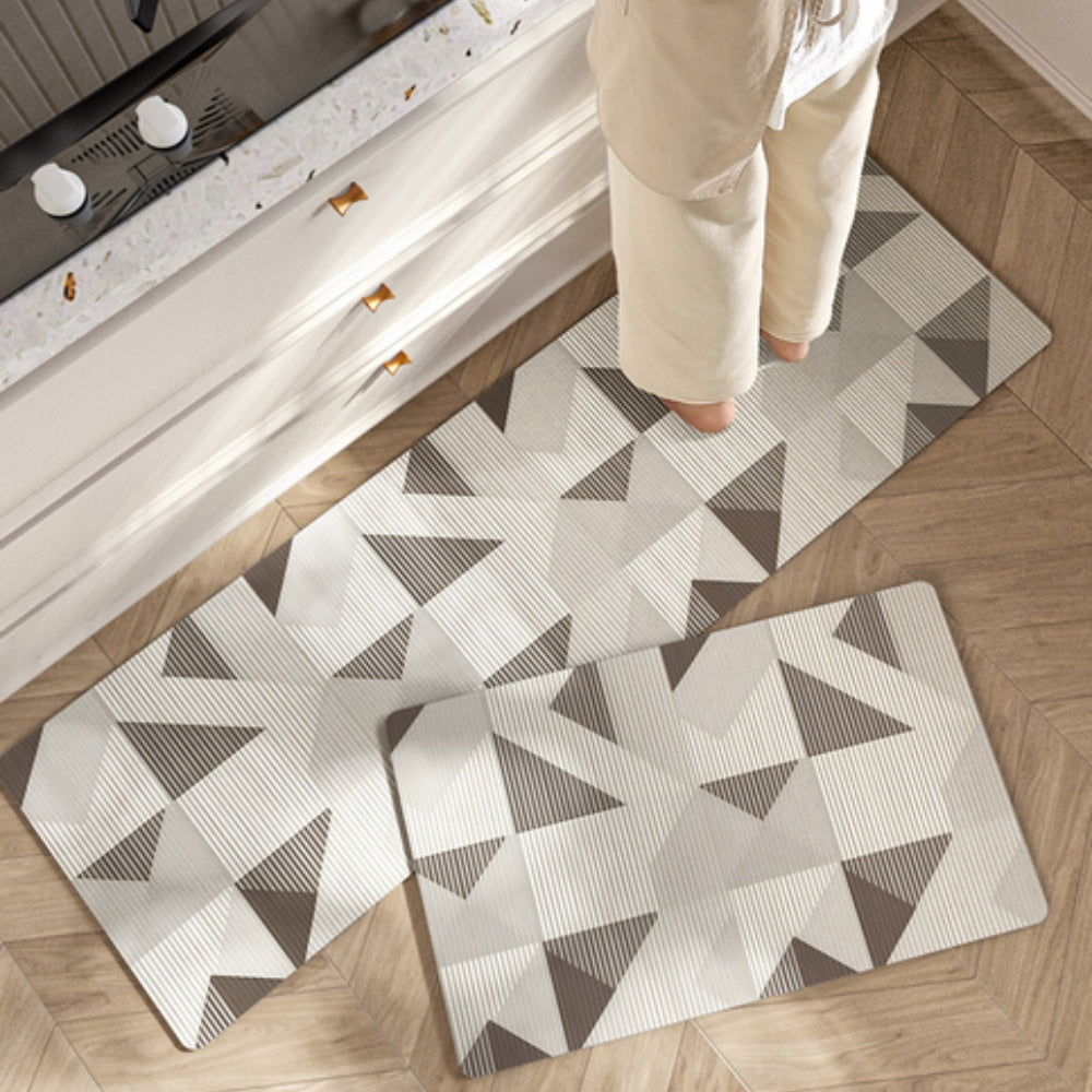 Vibrant Floral-Striped Comfort Mat for Your Kitchen – Taupe Triangles