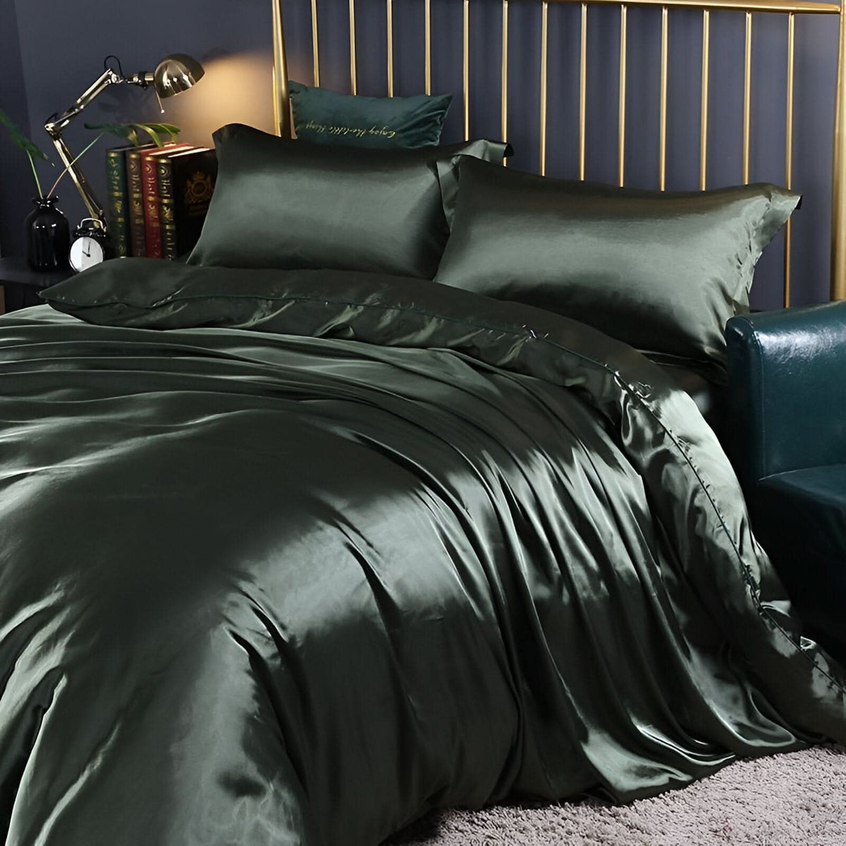 Mulberry Silk Bedding Set - Soft and Luxurious Sleep Essentials – Dark green