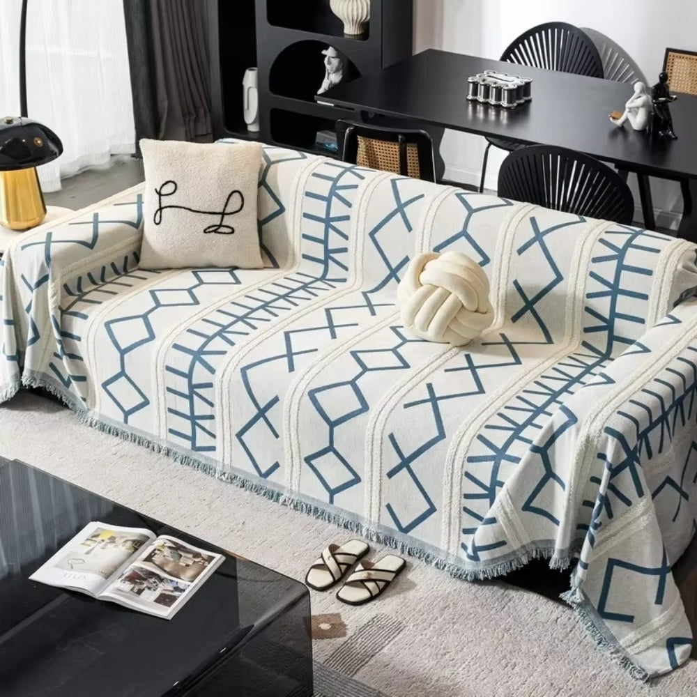 Chic Chenille Sofa Protector for Year-Round Comfort – Blue Lines