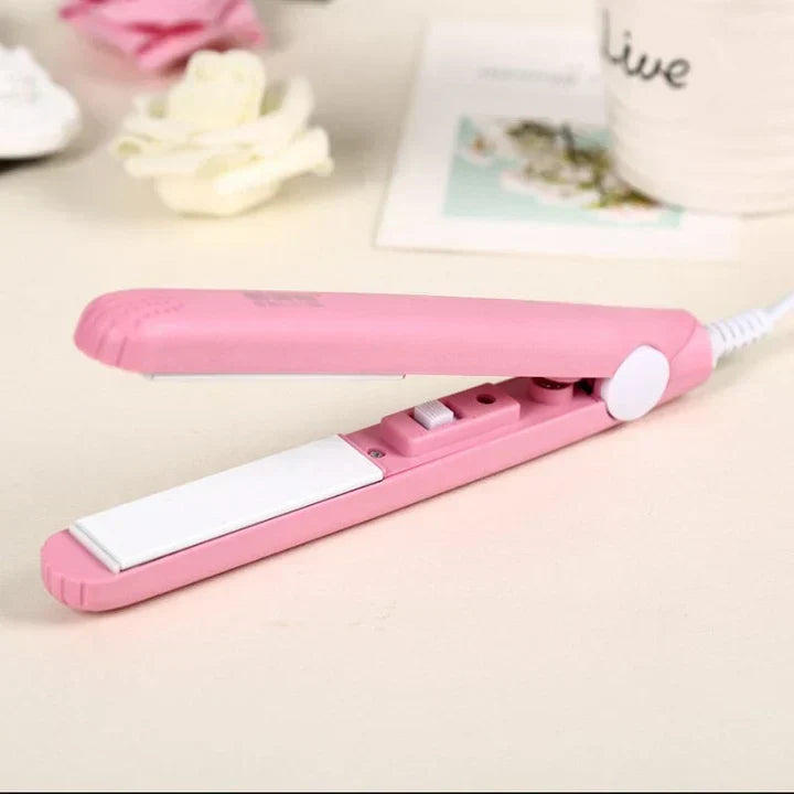 2-in-1 Travel Size Steam Iron and Curling Wand with Ceramic Coating – Pink