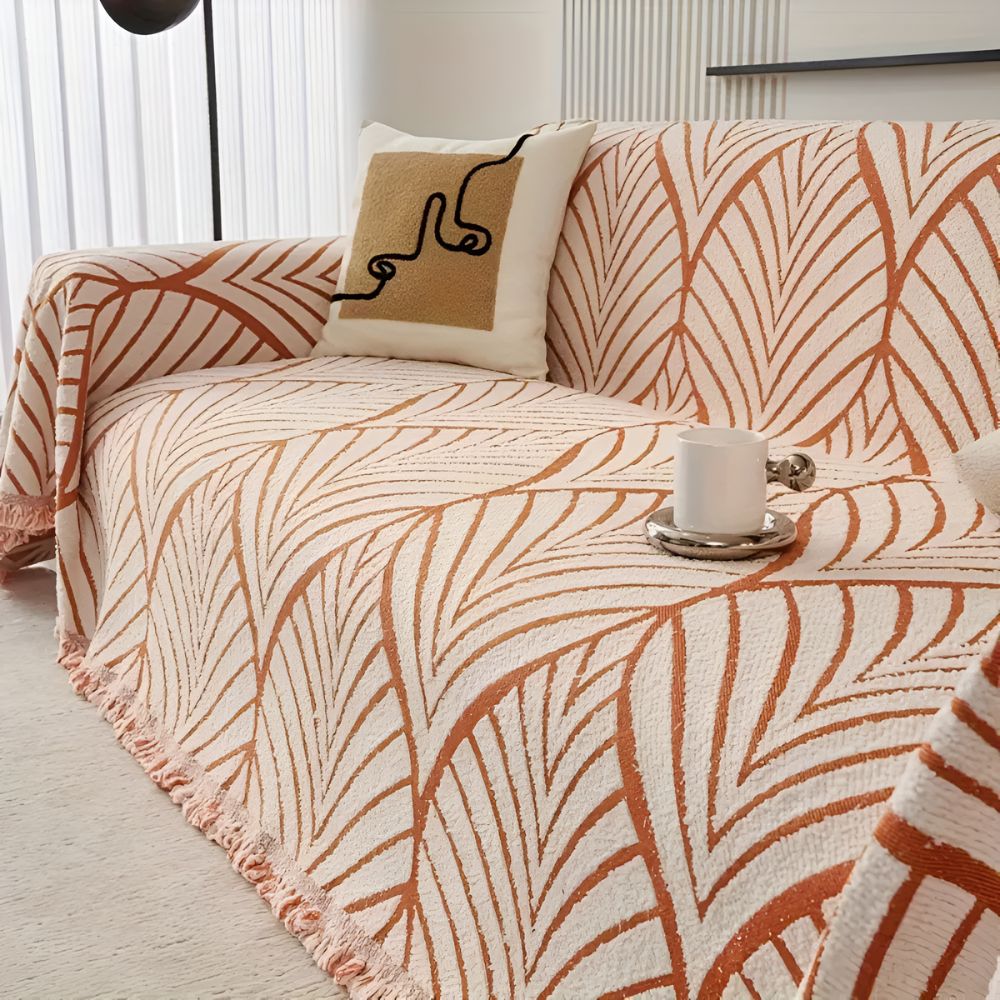 Chic Leaf Pattern Sofa Protector – Maple Leaf-Orange