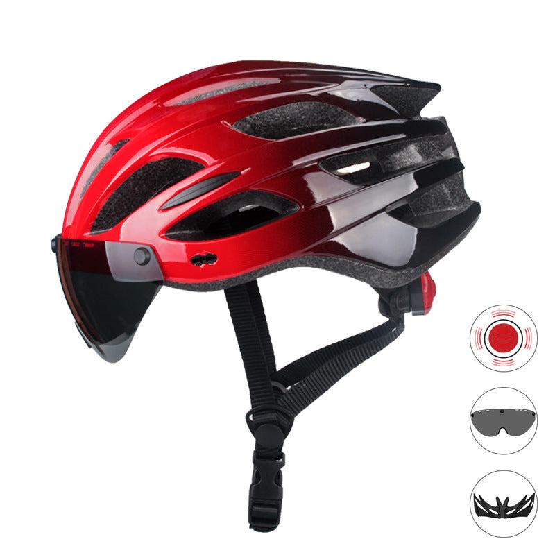 Cycling Helmet with Built-in Visor for Aerodynamic Performance – Red Black