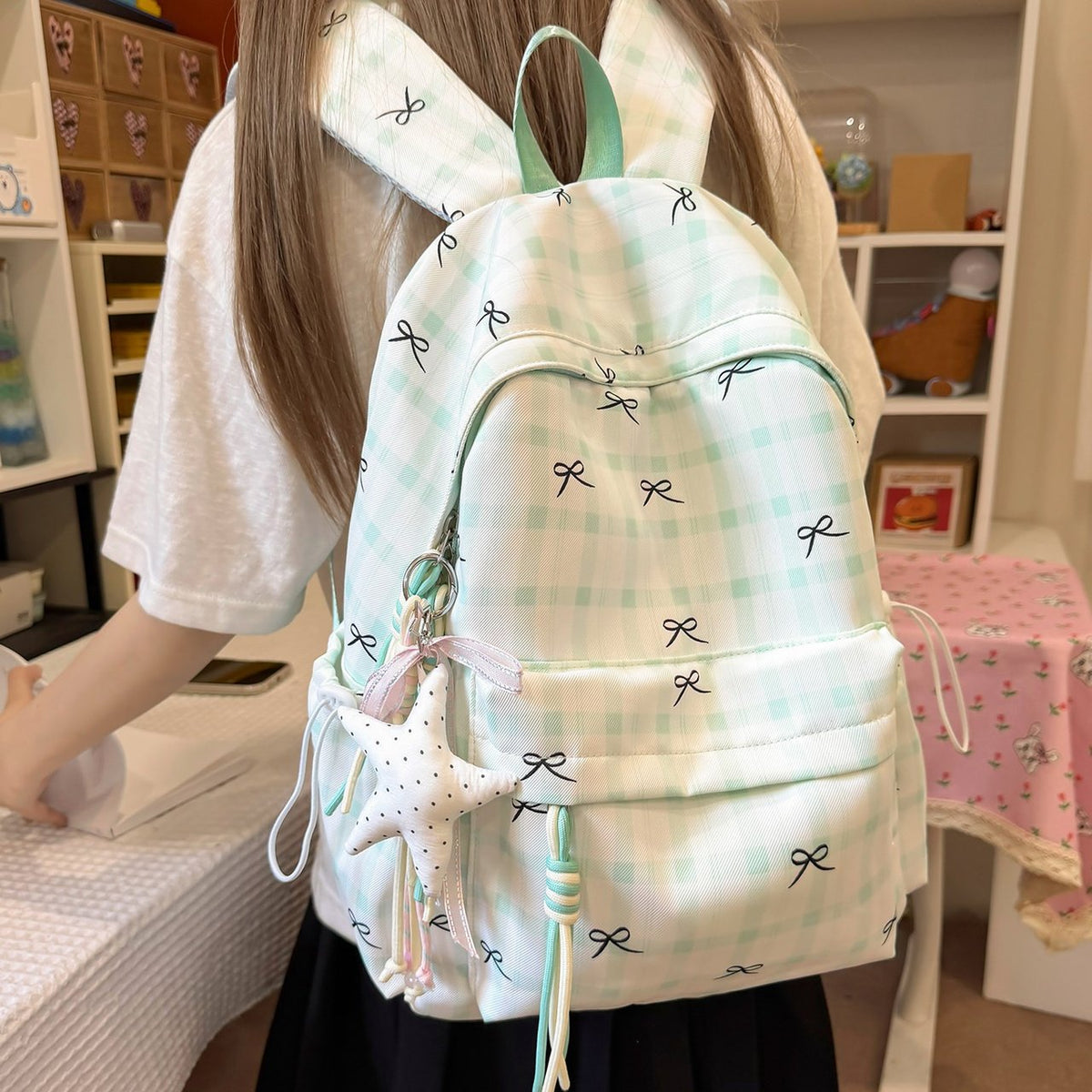 Charming Daily Backpack with Bow Decoration – Green