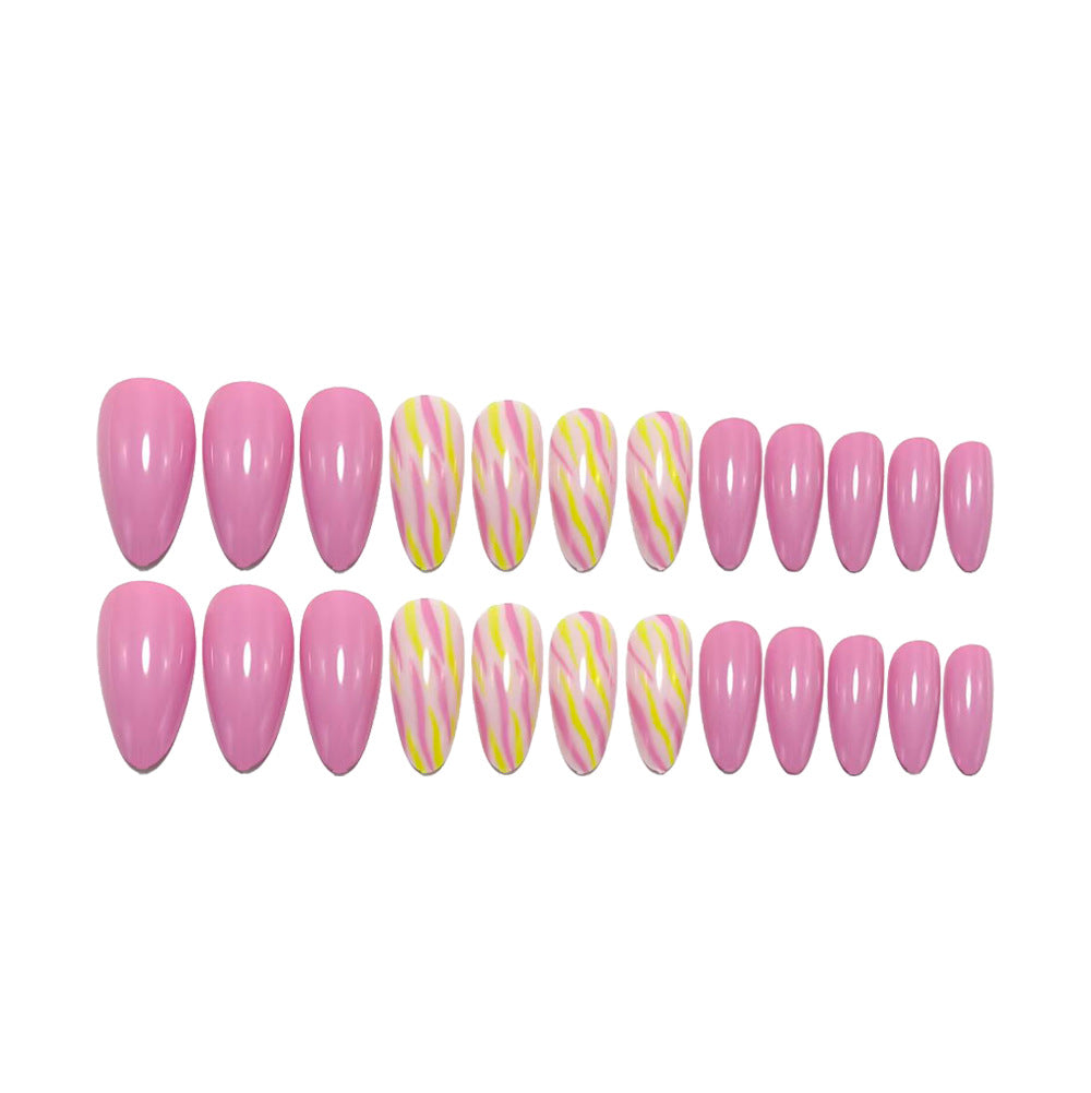 Colourful Patterned Acrylic Nail Set – Yellow