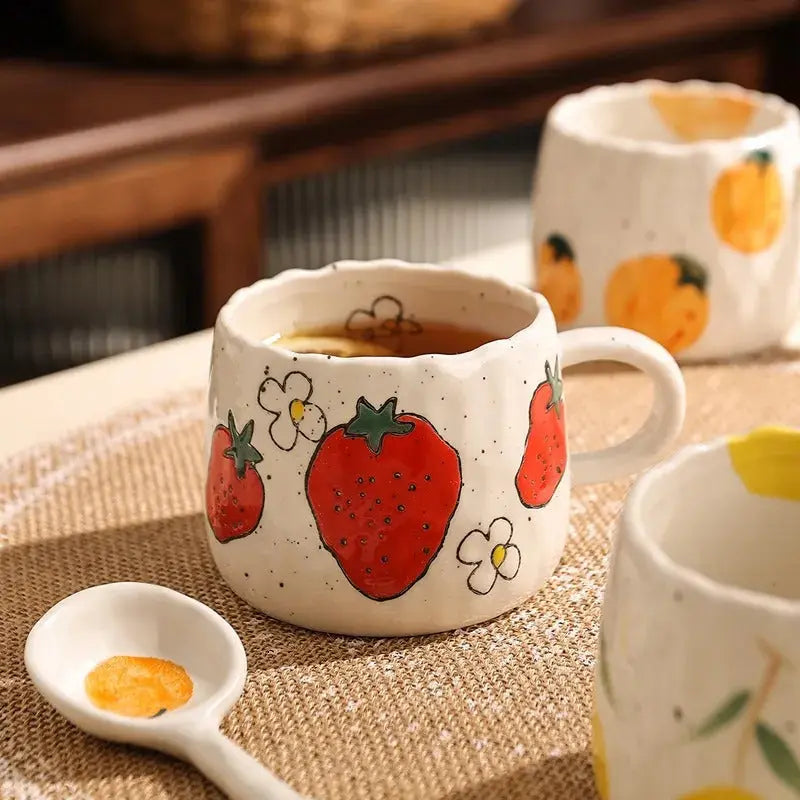 Handcrafted Stoneware Coffee Cup – Strawberry