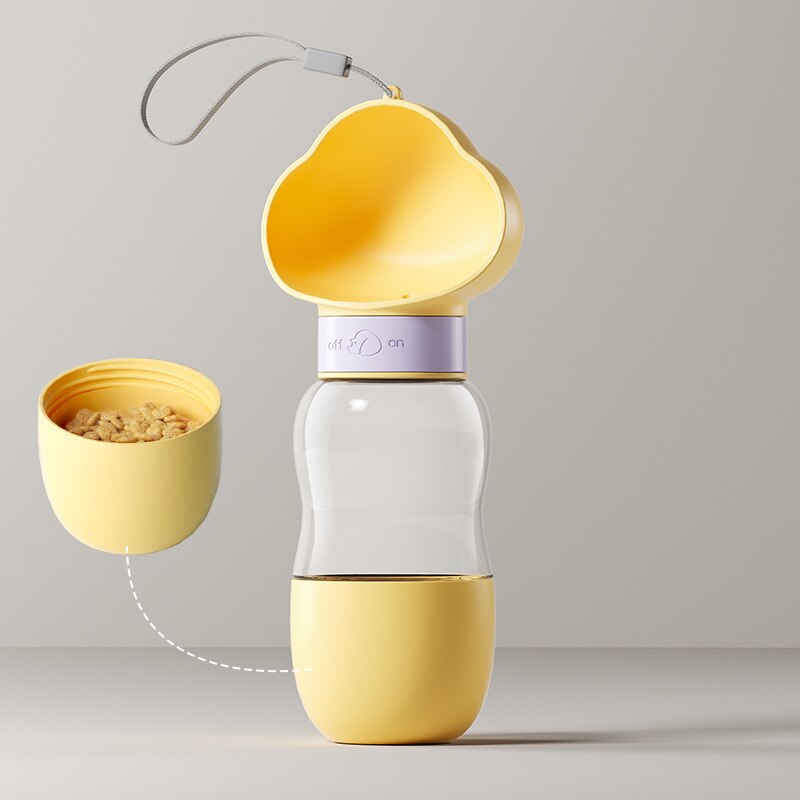 Portable 2-in-1 Water Bottle and Feeder for Pets – Yellow 350ml 200ml
