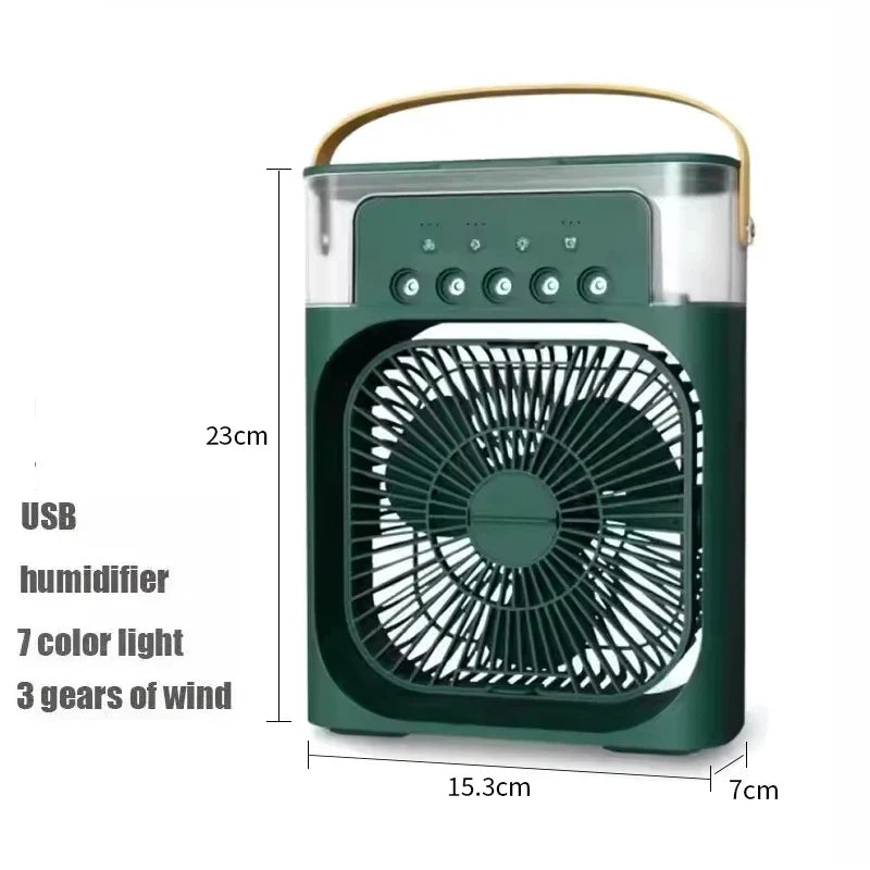 Portable 3-in-1 Air Conditioner Fan – Mini Cooler with LED Light, Humidifier, Adjustable Air for Home & Office – green