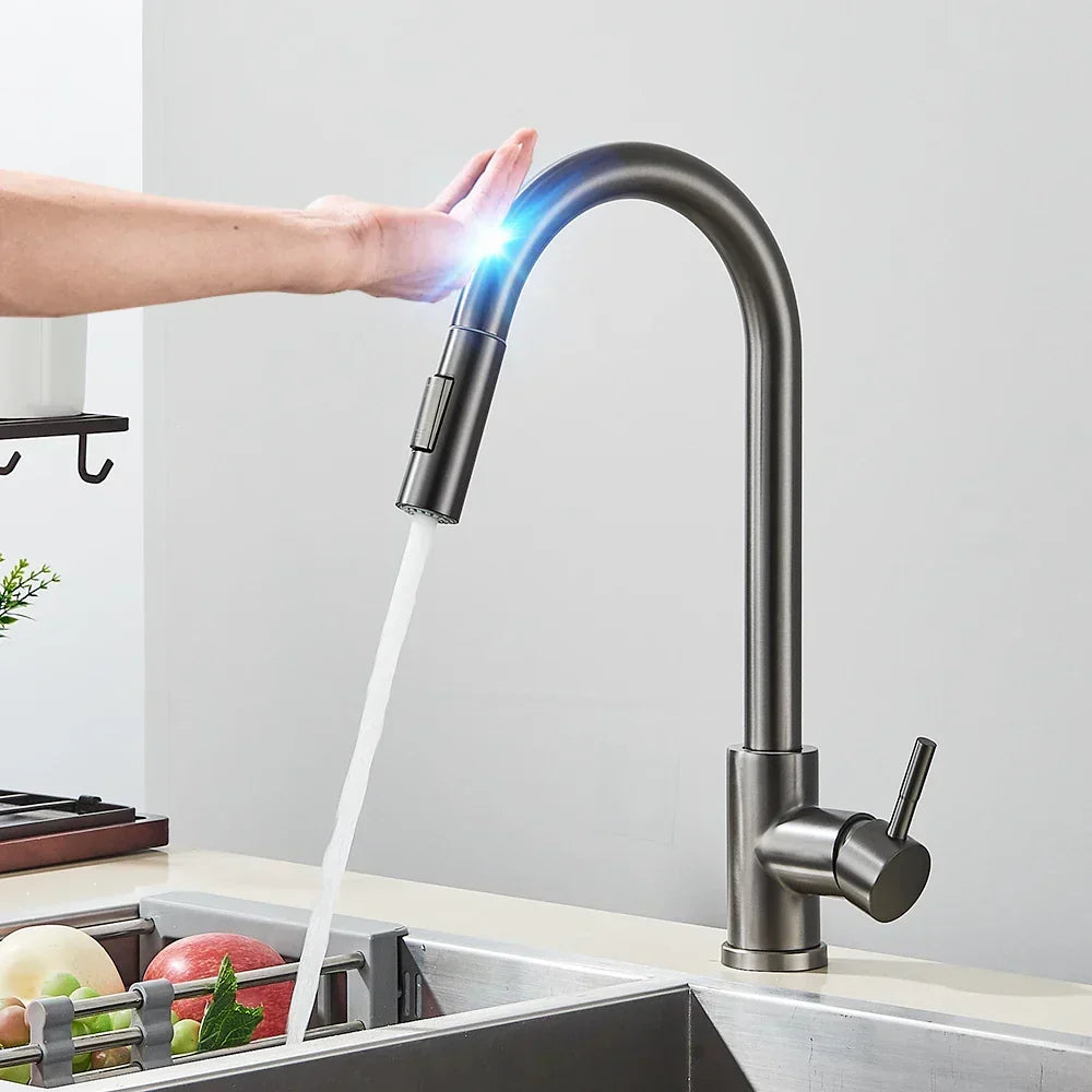 Automatic Sensor-Activated Kitchen Faucet for Easy Use – Gray