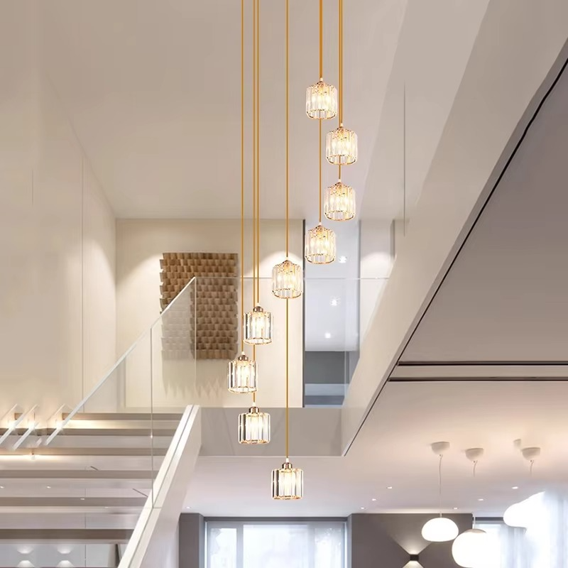Elegant Grand Ceiling Light – Vintage Crystal Staircase Chandelier – Gold