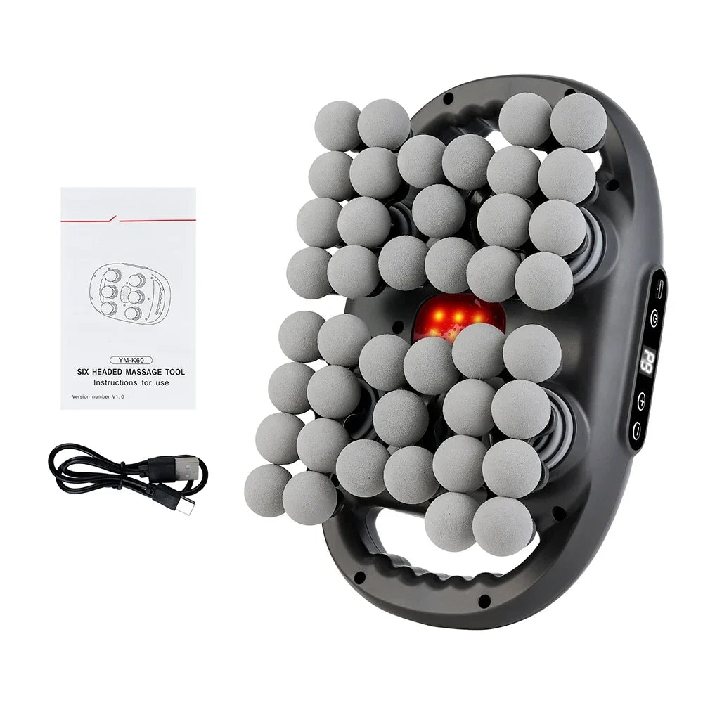 Deep Tissue Massage Gun with 42 Heads, Red Light Heat & Dual Handles - 9 Modes & Intensities – Black
