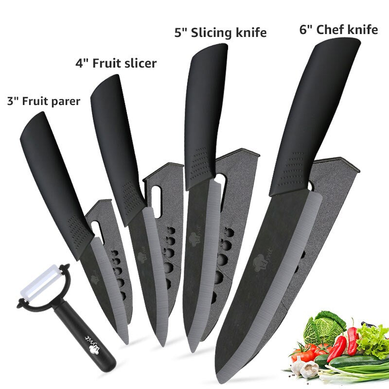 Chef's Mastery Knife Set in Ceramic for Kitchen Use – Black Set B