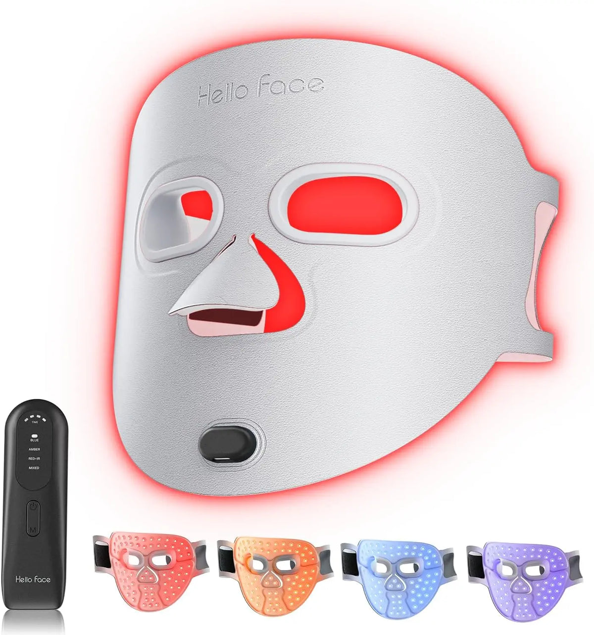 Wireless LED Facial Mask for Skin Treatment – Red, Blue, Near Infrared, 4 Modes – Gray