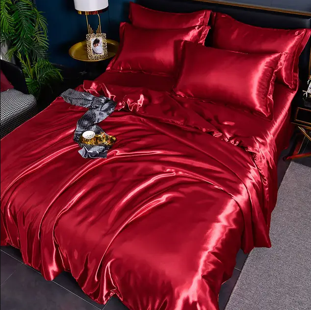 Luxury Solid Satin Bed Linens – Dark red