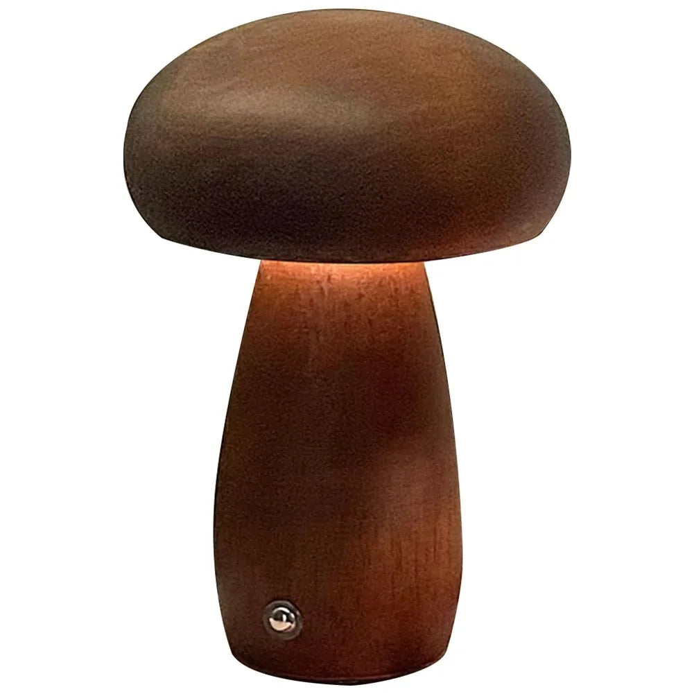 Dimmable Wooden Mushroom Night Light with USB Charging