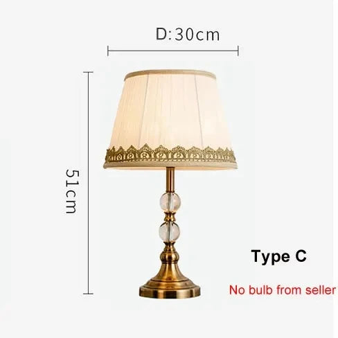 Modern European Style Desk Lamp - Imitation Copper Crystal Bedside Light