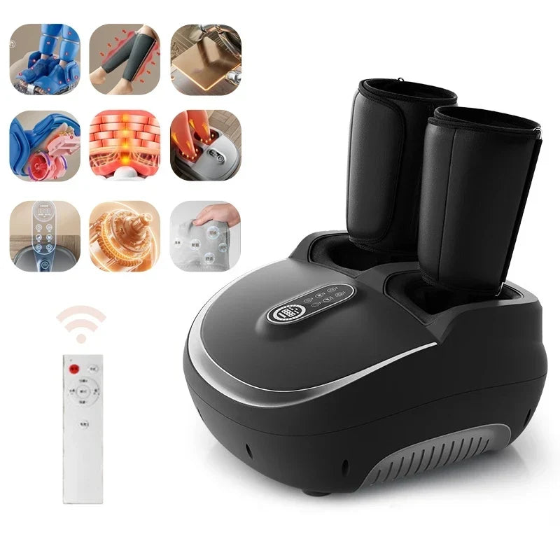 Foot and Calf Massager with Heat, Air Compression, 5 Settings, LCD Display & Washable Cover – Black